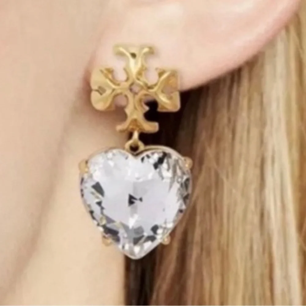 🔥🔥Tory Burch Authentic Roxanne Crystal Clear Heart Drop Earrings